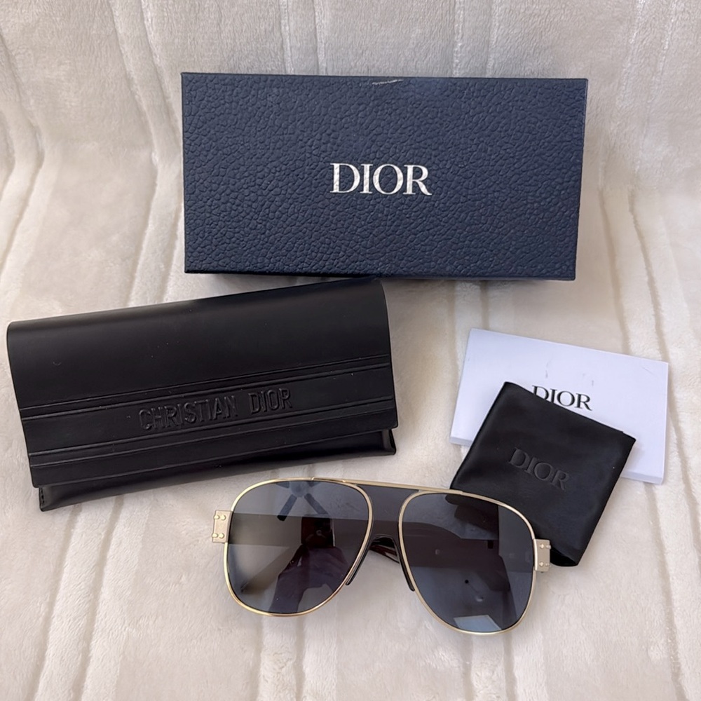 MSRP $610 Christian Dior Aviator Sunglasses Translucent Blue Gold Metal Frame - Picture 8 of 16